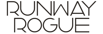 A black and white image of the Runway Rogue logo